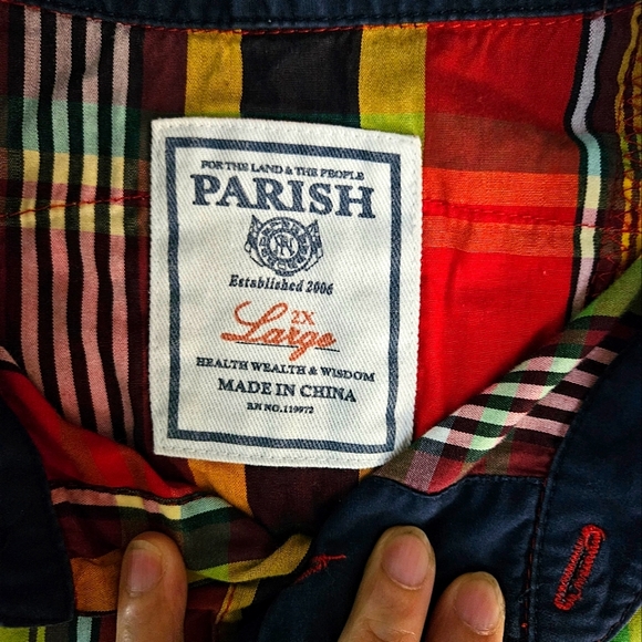 Parish Nation Powerhouse Front Runners Men's Flannel Shirt 2XL Red Plaid Patches - Picture 11 of 13